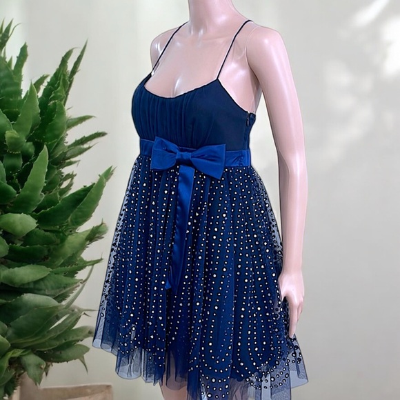 Love Tease Navy Blue Shimmering Silver Tulle Dress - Picture 5 of 14